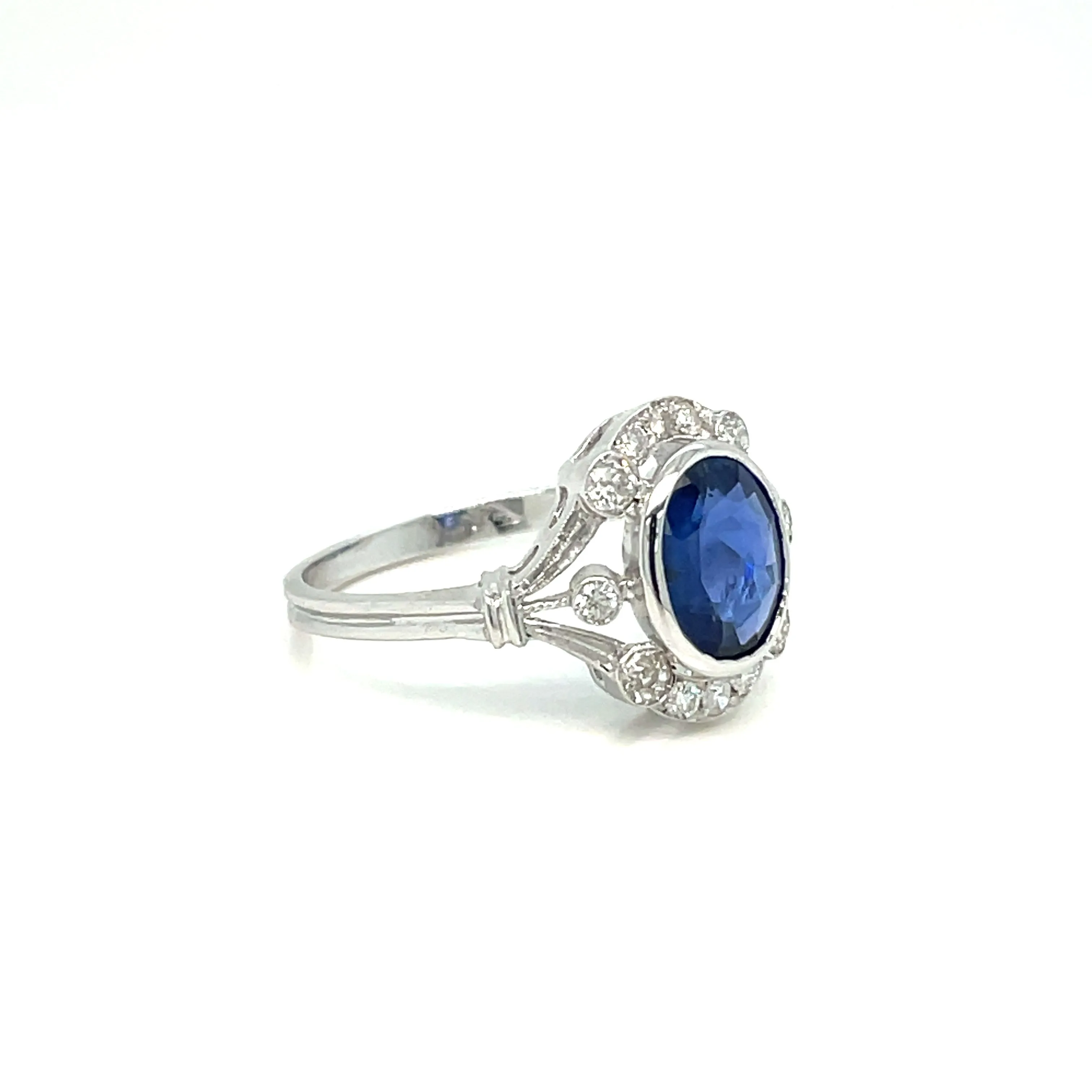 Art Deco Certified Burma Sapphire Diamond Gold Ring