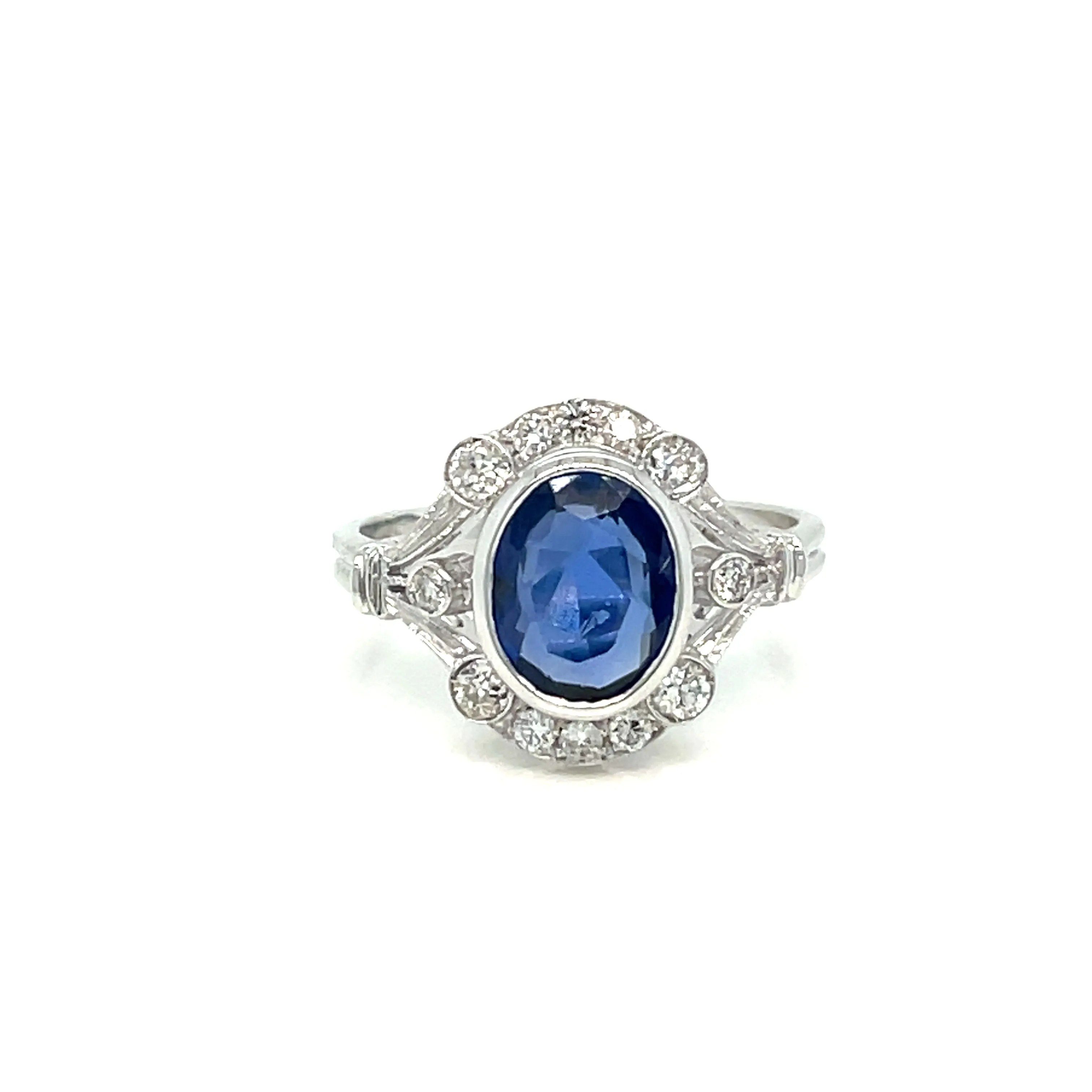 Art Deco Certified Burma Sapphire Diamond Gold Ring