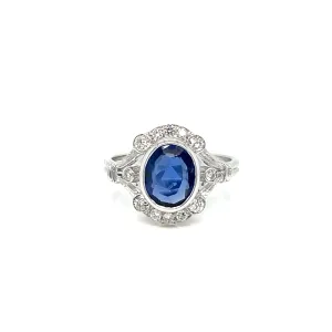 Art Deco Certified Burma Sapphire Diamond Gold Ring