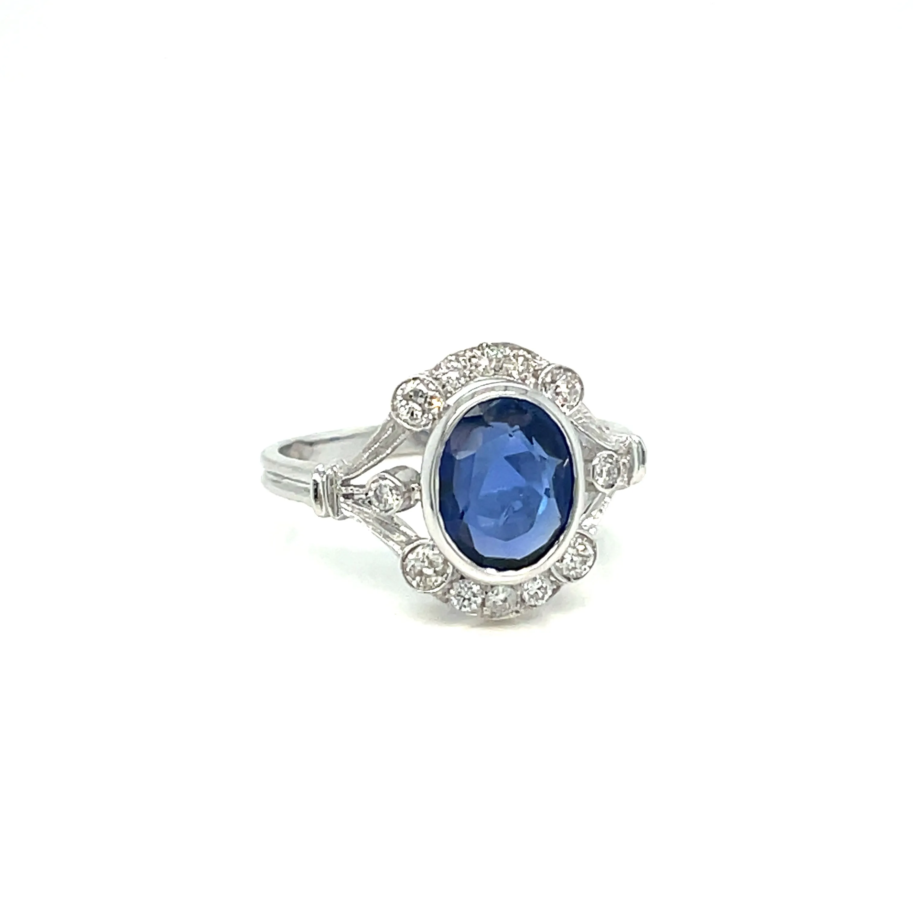 Art Deco Certified Burma Sapphire Diamond Gold Ring