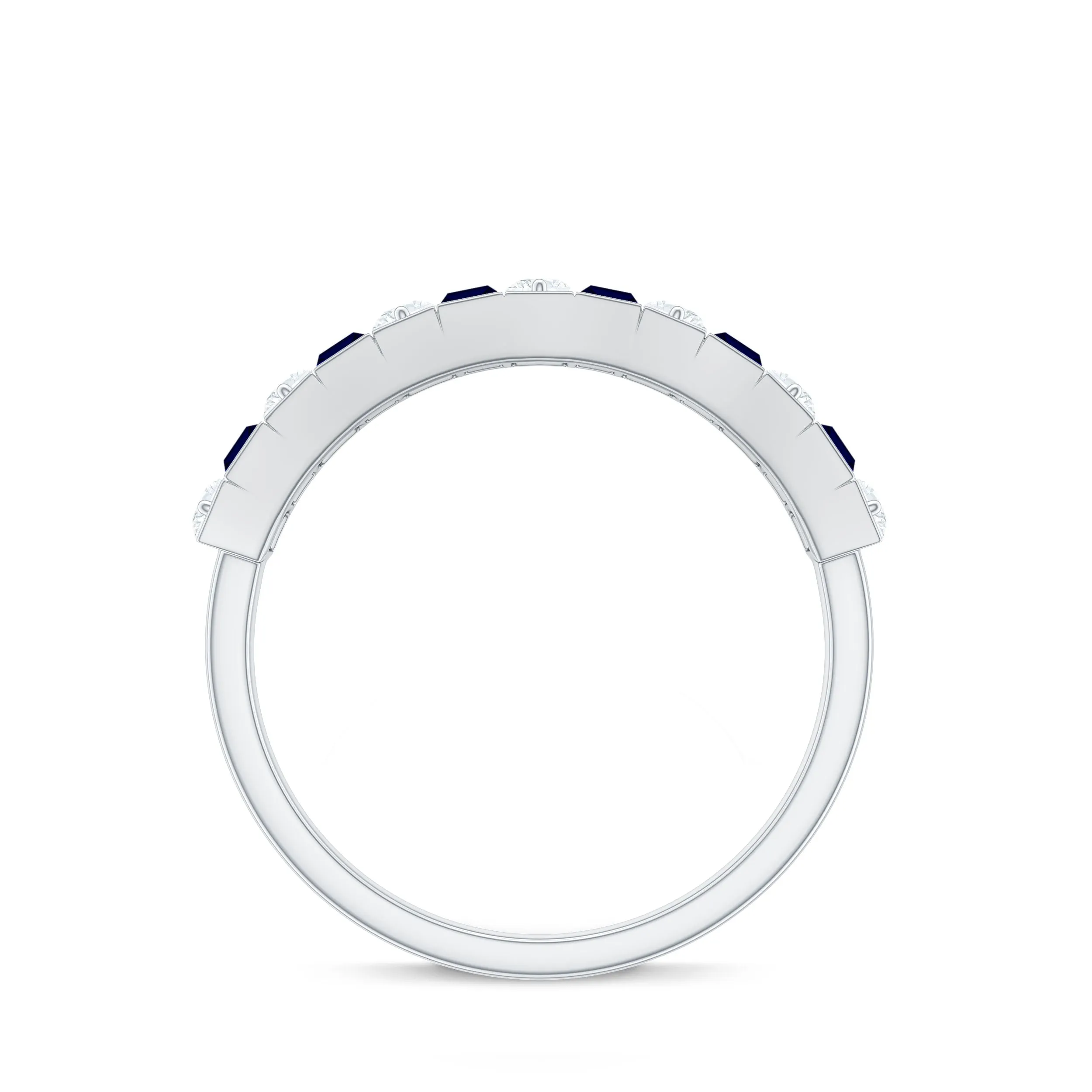 Baguette Cut Created Blue Sapphire Classic Half Eternity Ring with Diamond