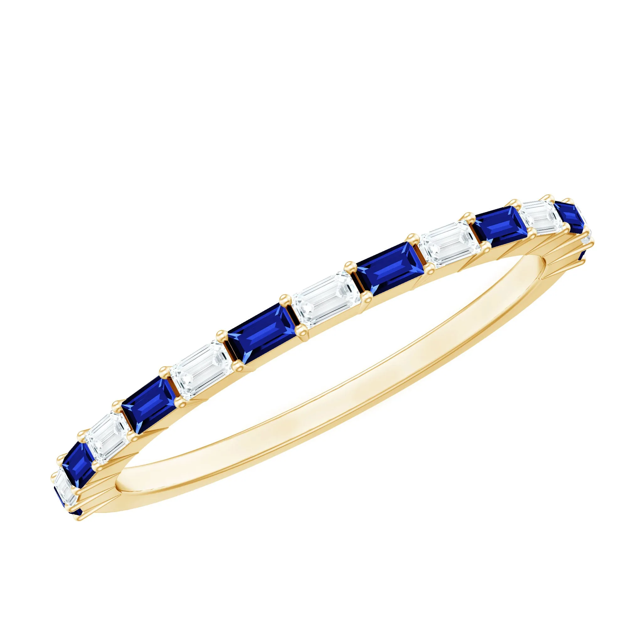 Baguette Cut Lab Created Blue Sapphire and Moissanite Stackable Ring