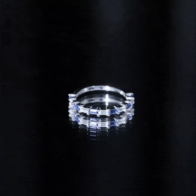 Baguette Cut Lab Created Blue Sapphire and Moissanite Stackable Ring