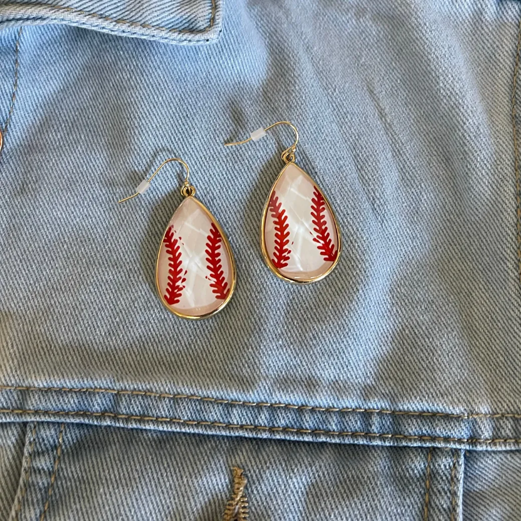 BASEBALL EARRINGS: Play Smart Baseball Gold Hook Earrings