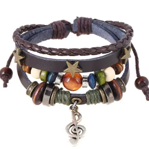 Beaded Genuine Leather Retro Bracelet Alloy Note Cattle Leather Bracelet