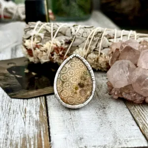 Big Fossilized Coral Ring Silver Size 7/ Foxlark Crystal Jewelry Collection