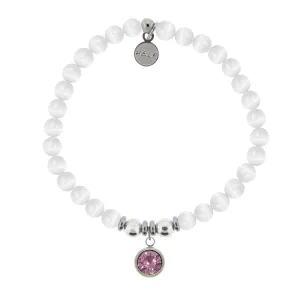 Birthstone Collection - February Amethyst Crystal Charm with White Cats Eye Charity Bracelet