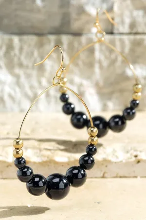 Black Stone Beaded Dangle Drop Earrings