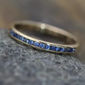 Blue Sapphire Channel Ring - Yellow Gold Sapphire Channel - Sapphire Wedding Band