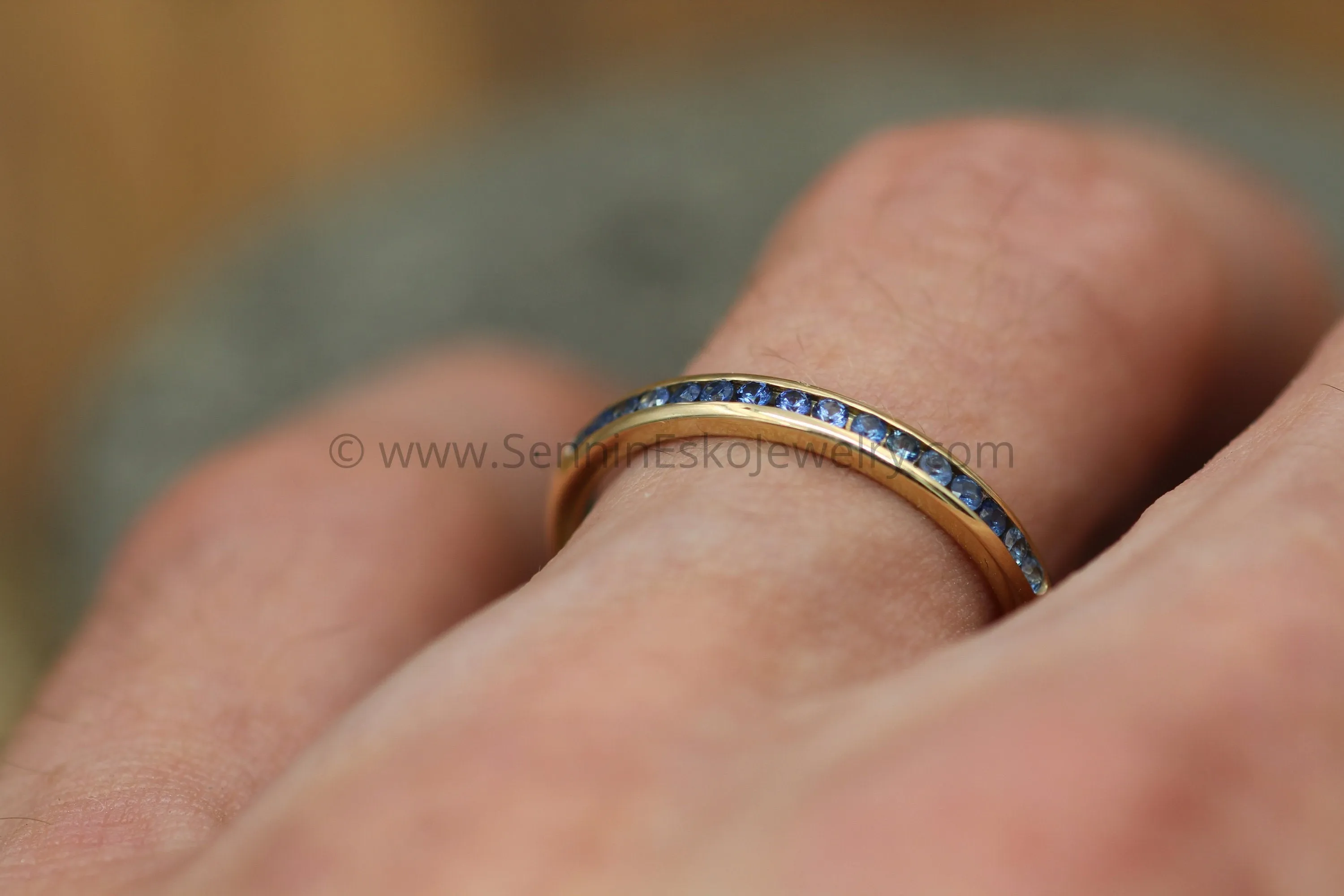 Blue Sapphire Channel Ring - Yellow Gold Sapphire Channel - Sapphire Wedding Band