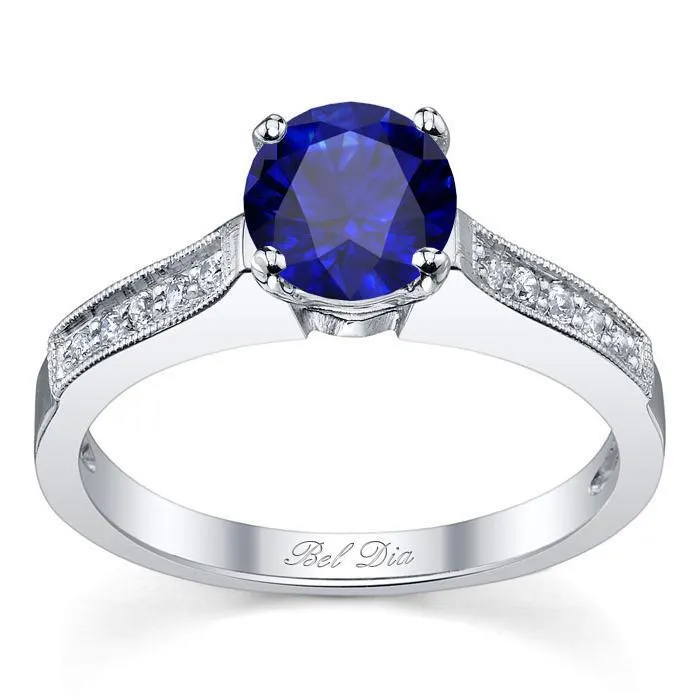 Blue Sapphire Pave Engagement Ring with Milgrain