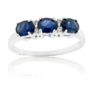 Blue Sapphire Three Stone Oval to the Side Ring