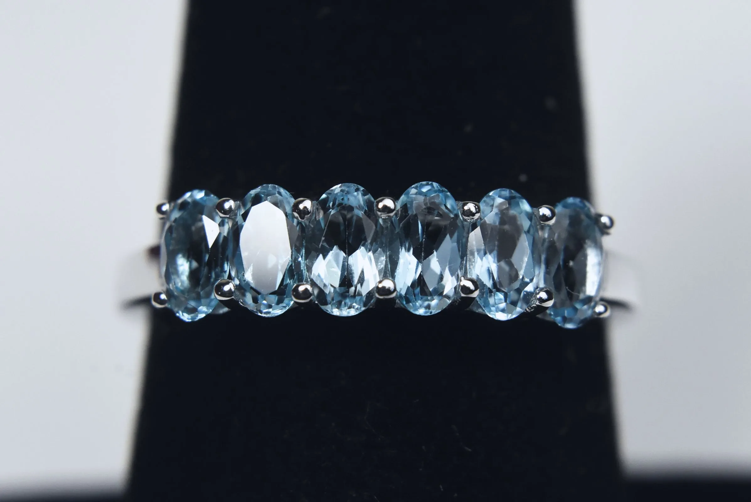 Blue Topaz and Diamond Sterling Silver Ring - Size 7.75