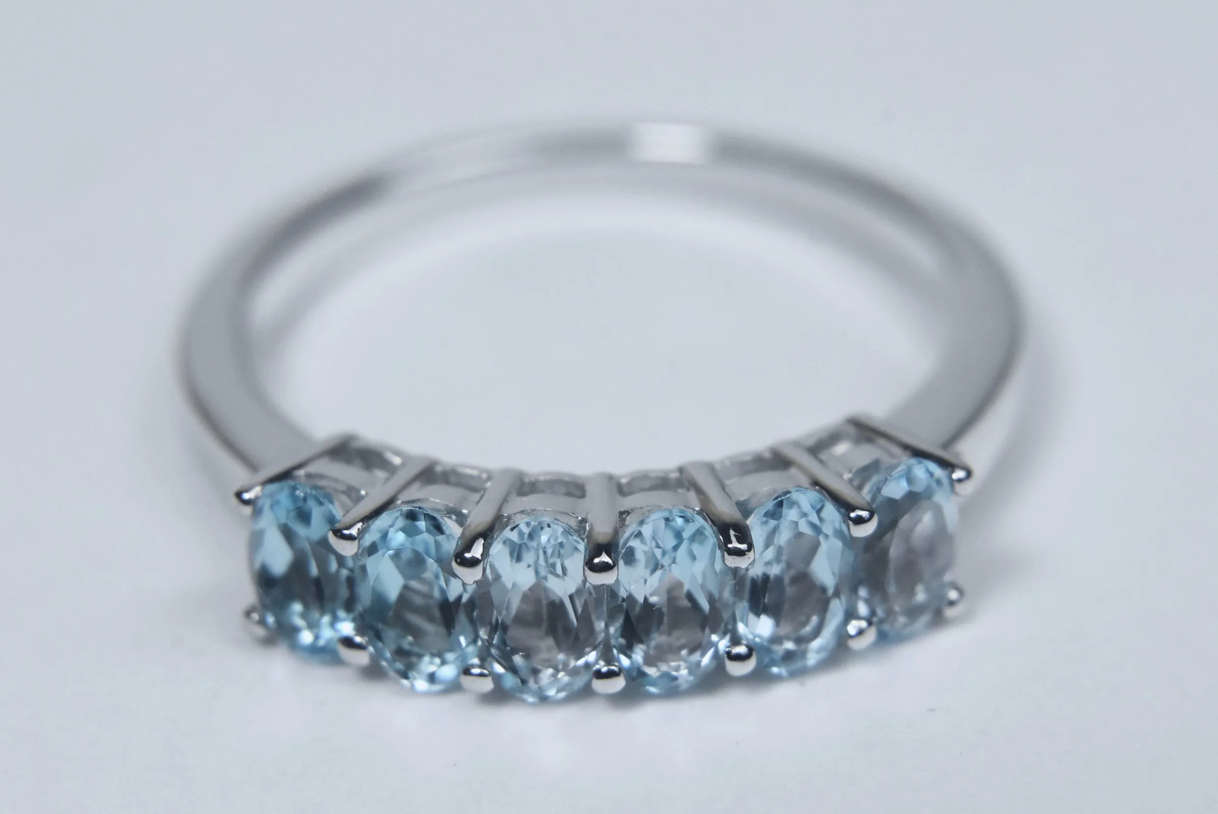 Blue Topaz and Diamond Sterling Silver Ring - Size 7.75