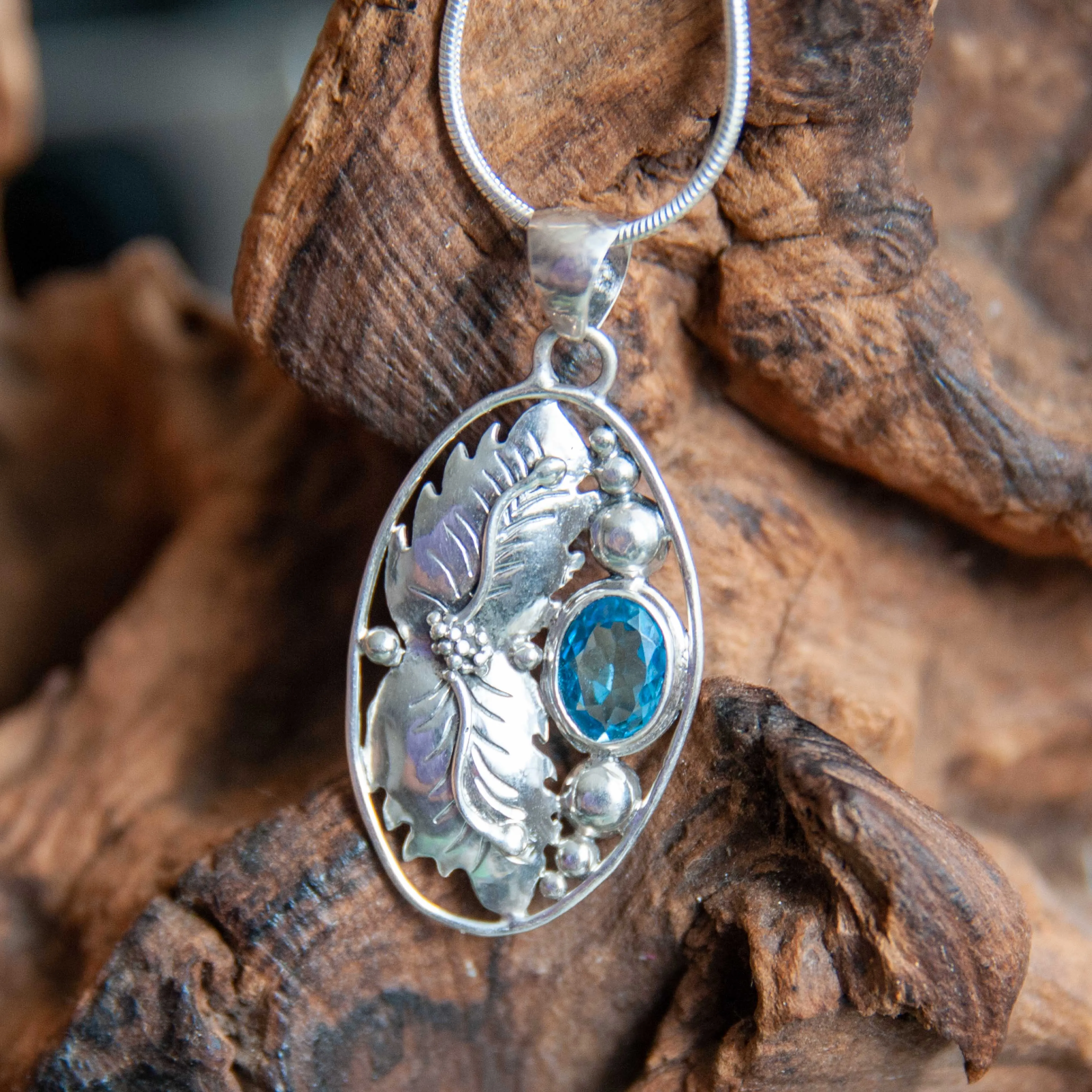 Blue Topaz Ivy Leaf Pendant