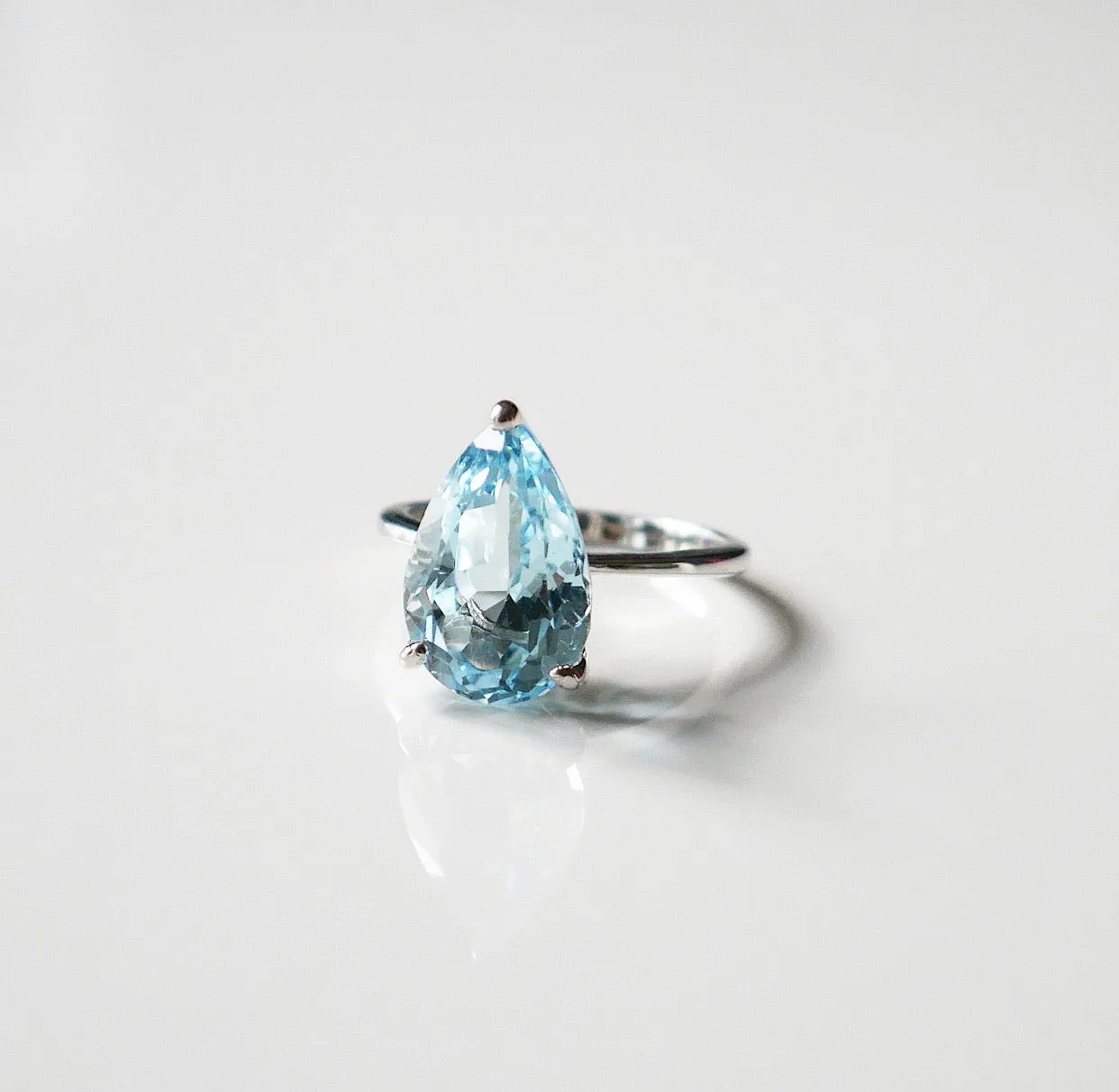 Blue Topaz Silver Ring, .925 Sterling Silver Ring Pear Shape Topaz Gemstone Water Drop Nickel Free Luxury Birthstone, Statement Ring