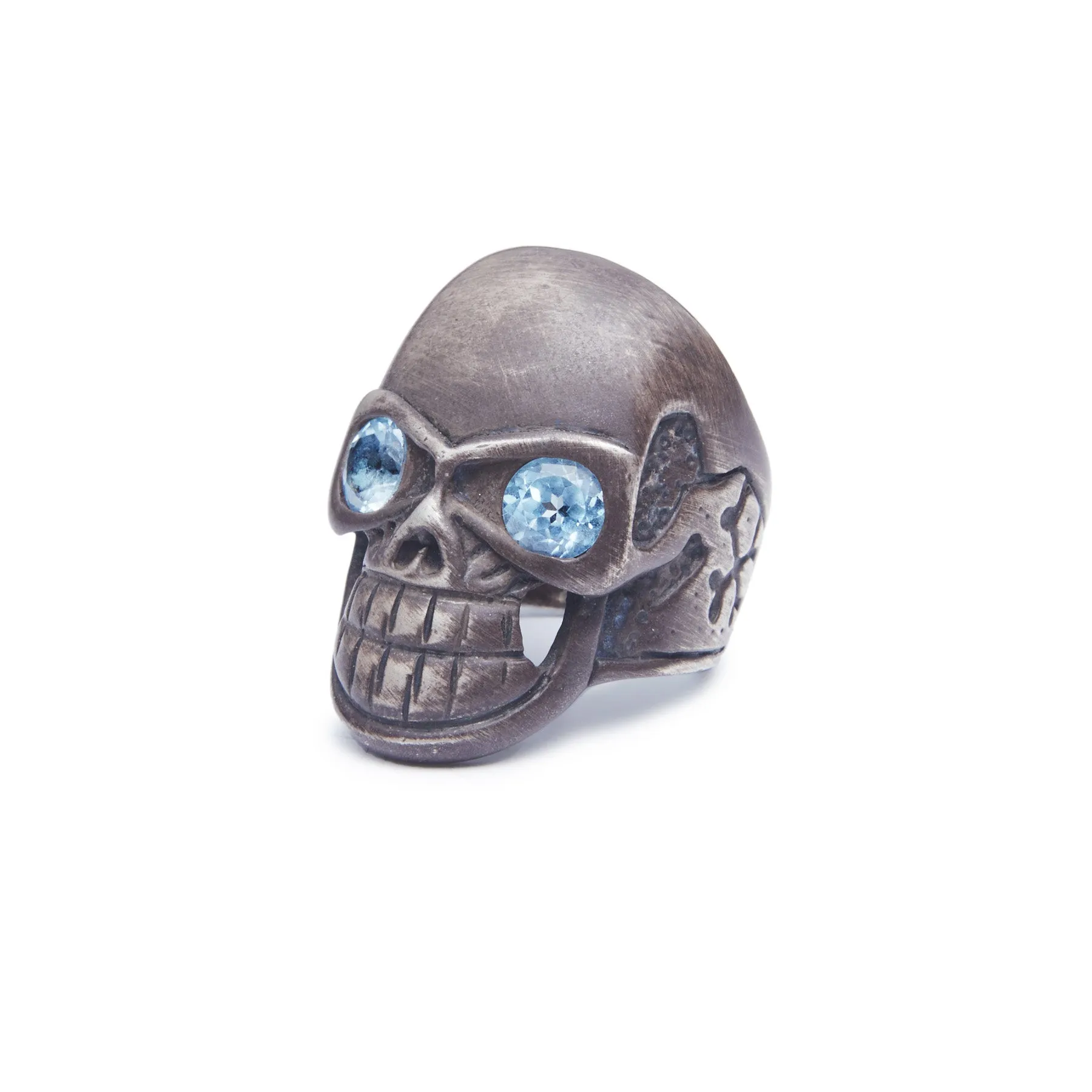 Blue Topaz Skull Ring