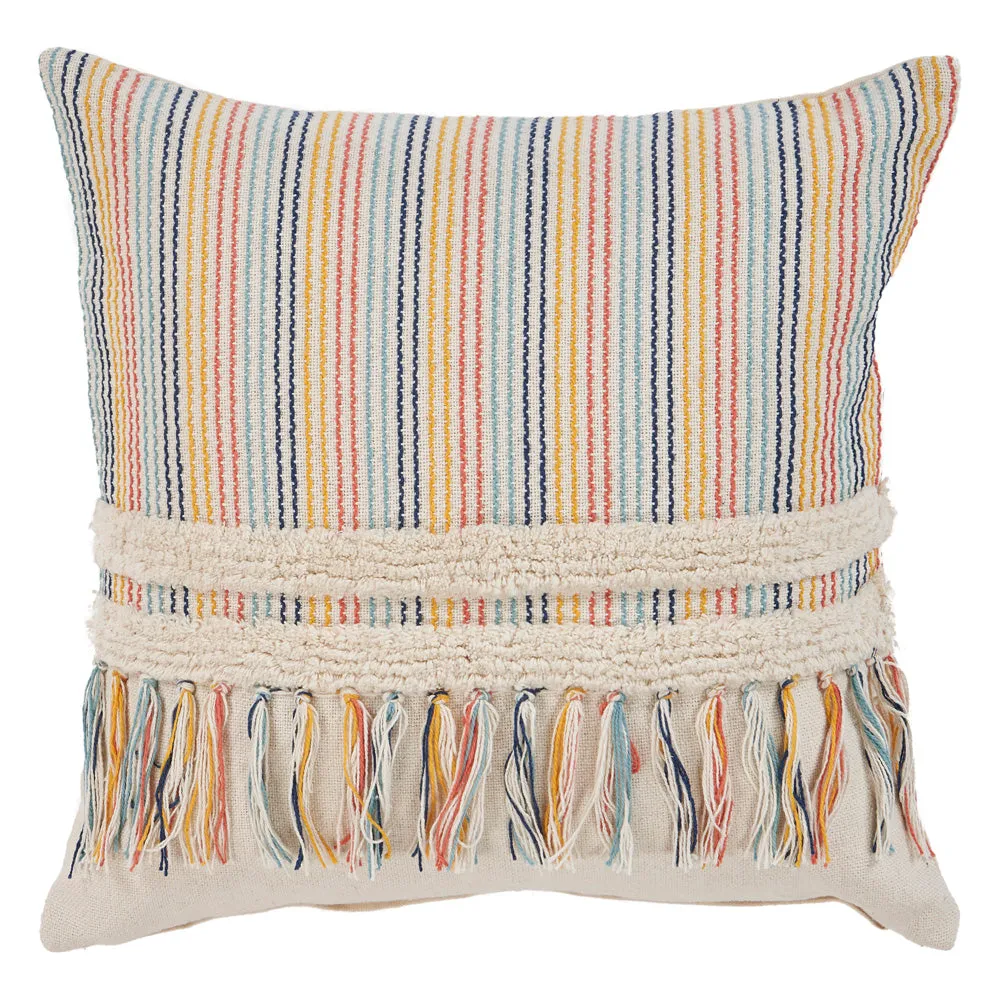 Boho Striped Fringe Pillow