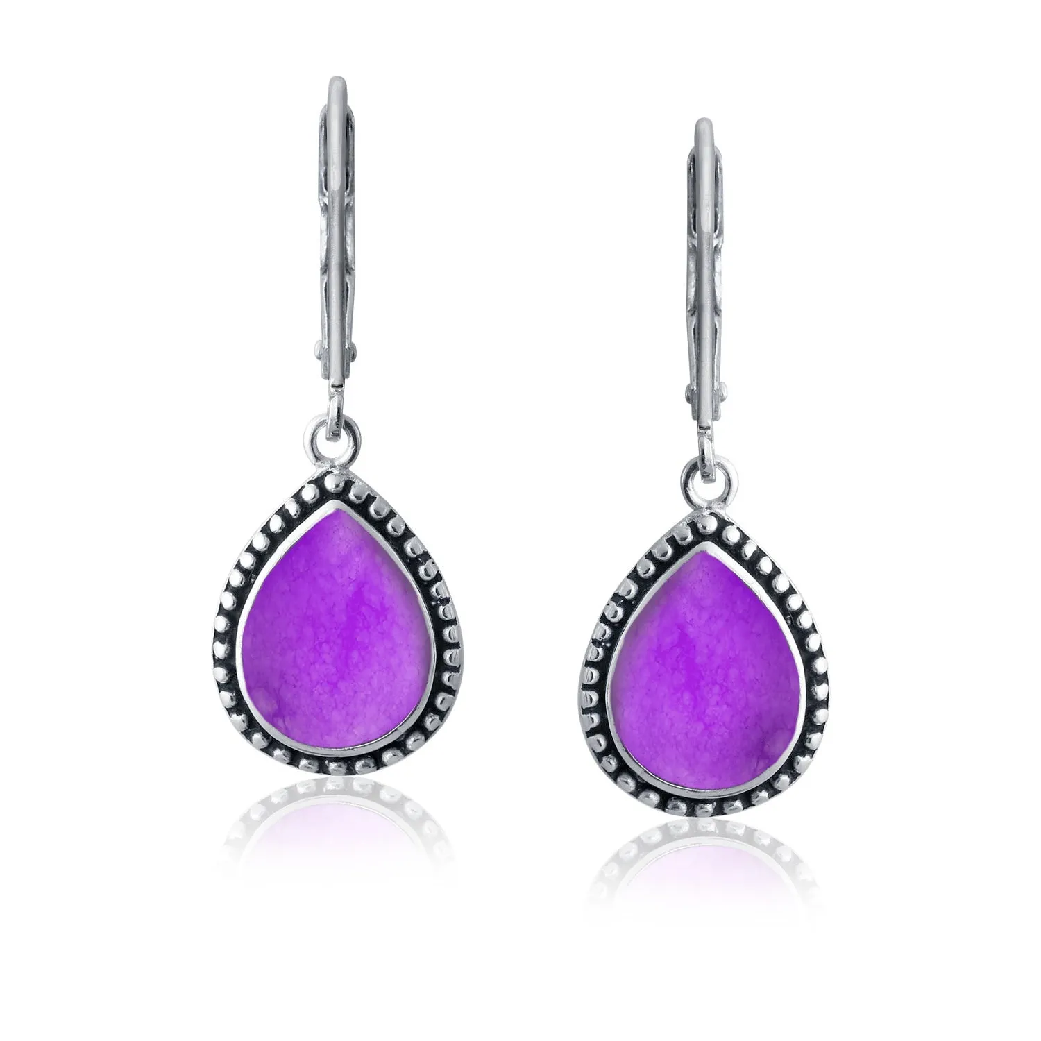 Boho Western Gemstones Milgrain Teardrop Earrings .925Sterling Silver