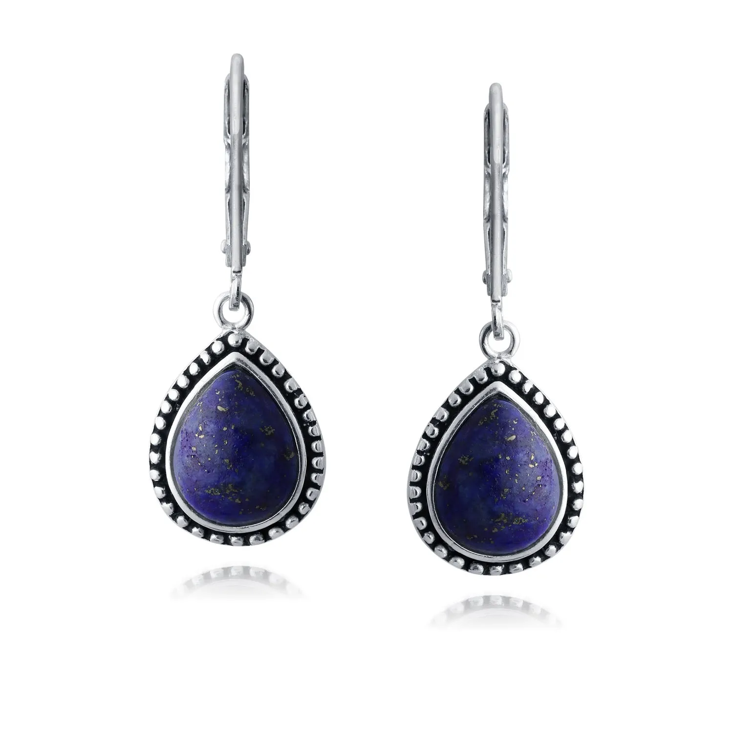 Boho Western Gemstones Milgrain Teardrop Earrings .925Sterling Silver