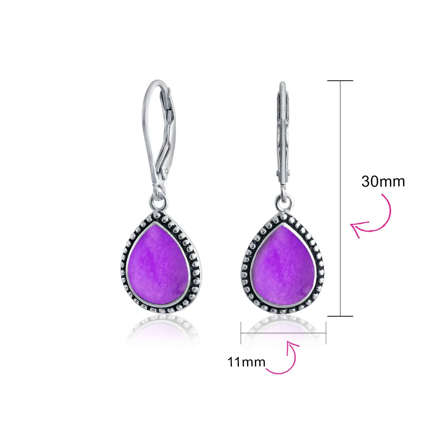 Boho Western Gemstones Milgrain Teardrop Earrings .925Sterling Silver