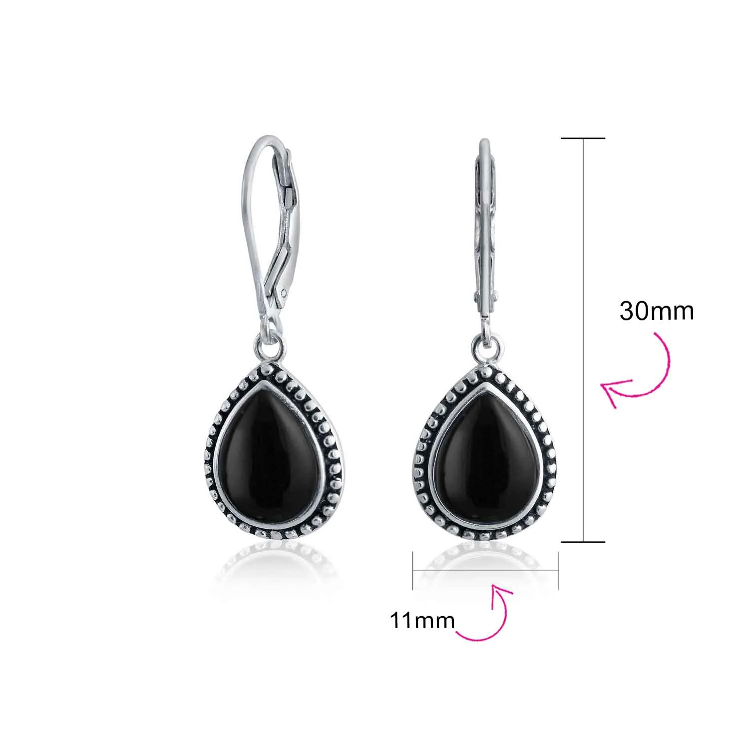 Boho Western Gemstones Milgrain Teardrop Earrings .925Sterling Silver