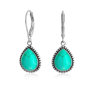 Boho Western Gemstones Milgrain Teardrop Earrings .925Sterling Silver