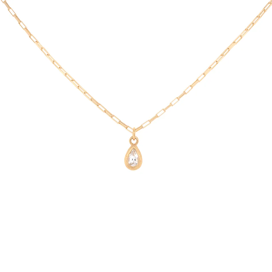 'Boulder' Pear White Topaz Pendant on Elongated Box Chain