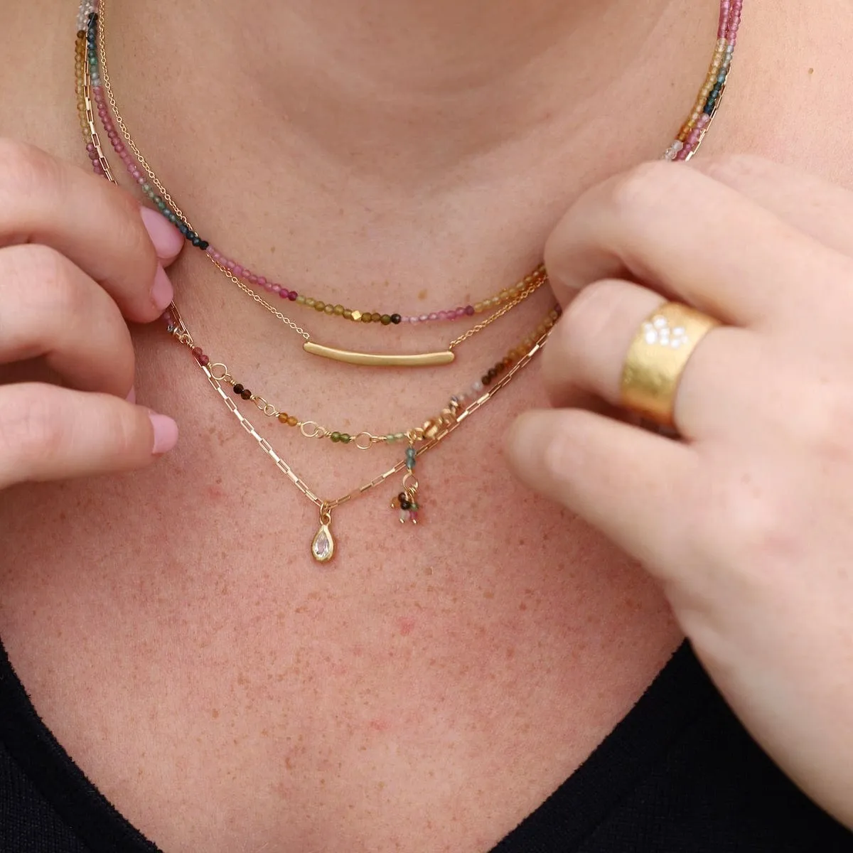 'Boulder' Pear White Topaz Pendant on Elongated Box Chain