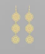 Brass 3 Flower Filigree Drop Earrings