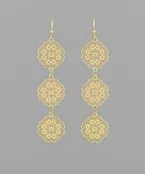 Brass 3 Flower Filigree Drop Earrings