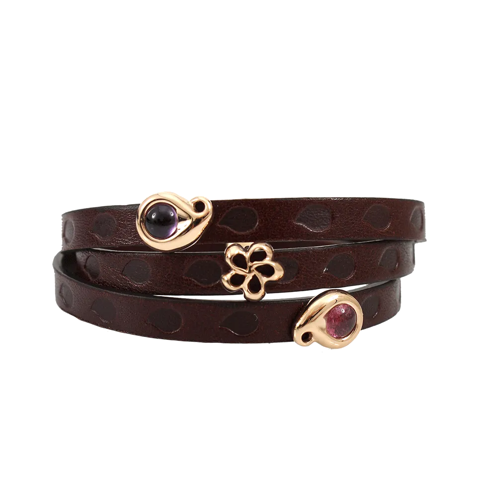 Brown Leather Wrap Bracelet with Slider Pendants