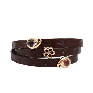 Brown Leather Wrap Bracelet with Slider Pendants