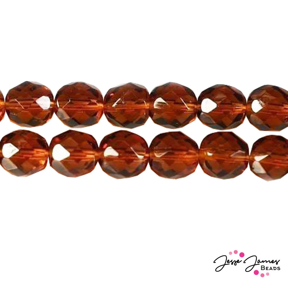 Brown Madeira Topaz Czech Fire Polish Beads 8mm 50 pieces