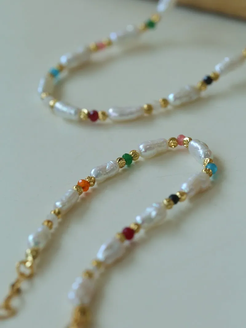 Candy-Colored Gemstone and Popcorn Pearl Beaded Necklace