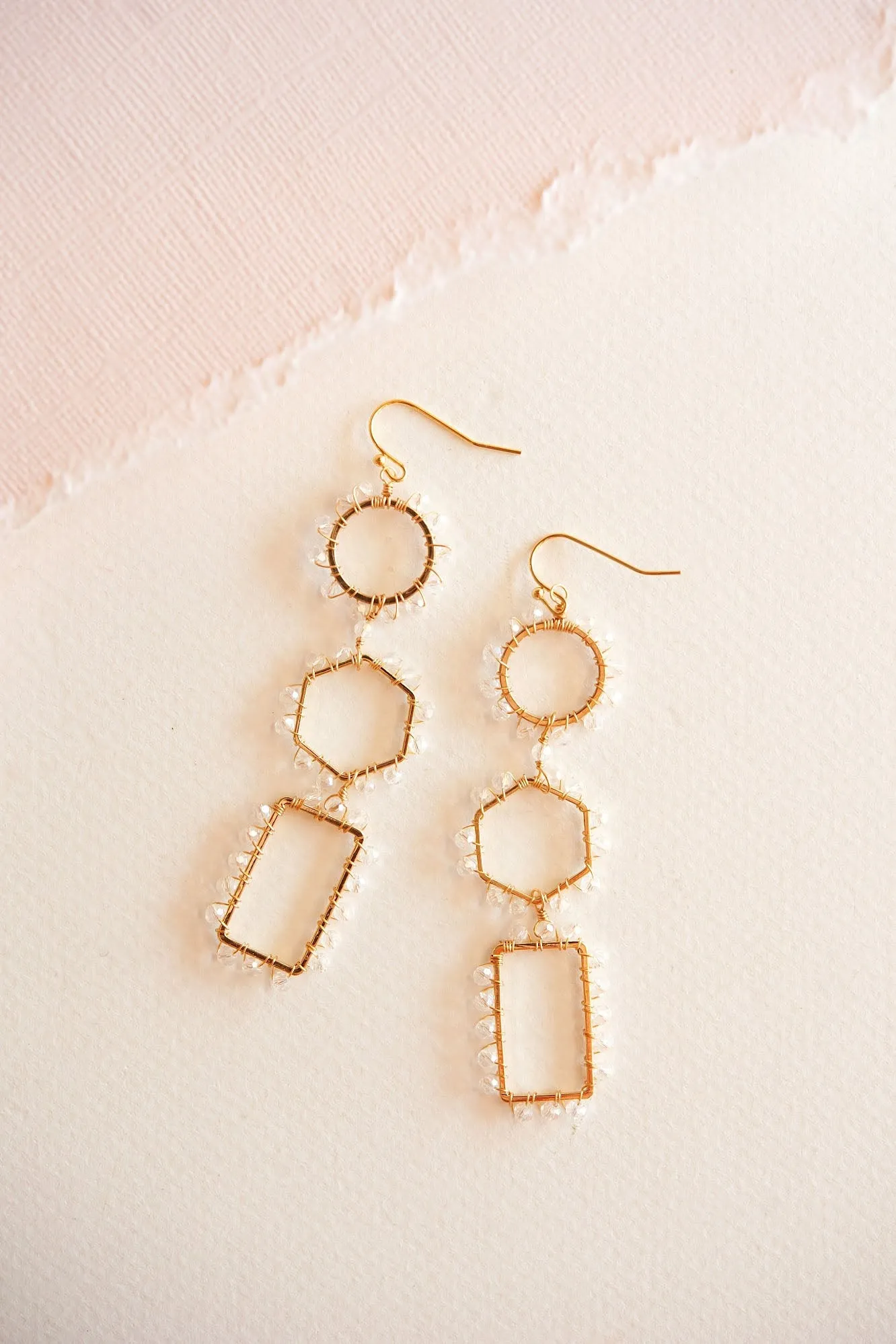 Caroline Geometric Dangle | Beaded Gold Earring