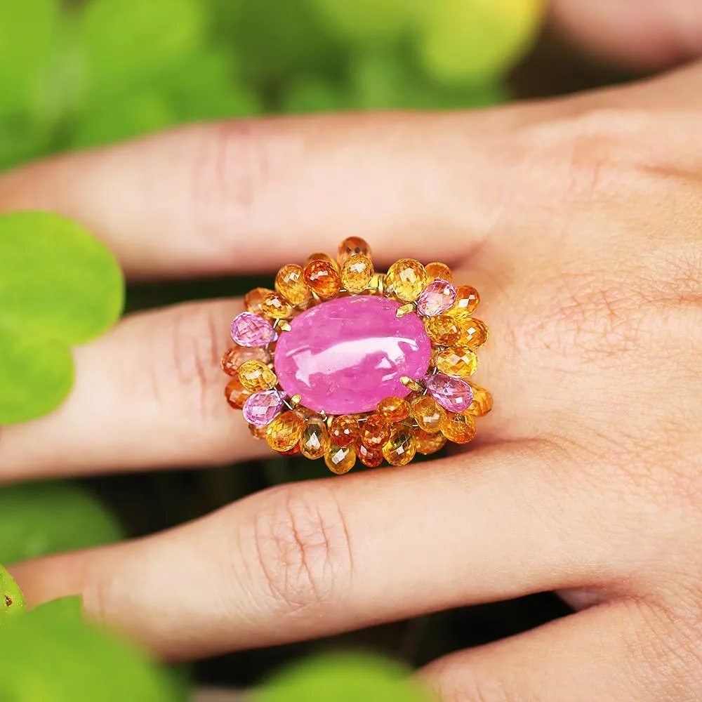 Certified Pink Sapphire Ring with Brioletts 18K 38.00ctw