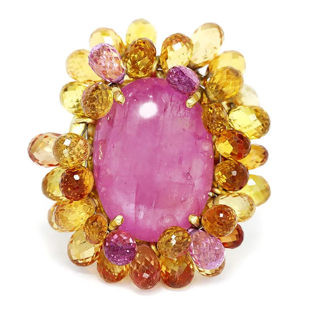 Certified Pink Sapphire Ring with Brioletts 18K 38.00ctw