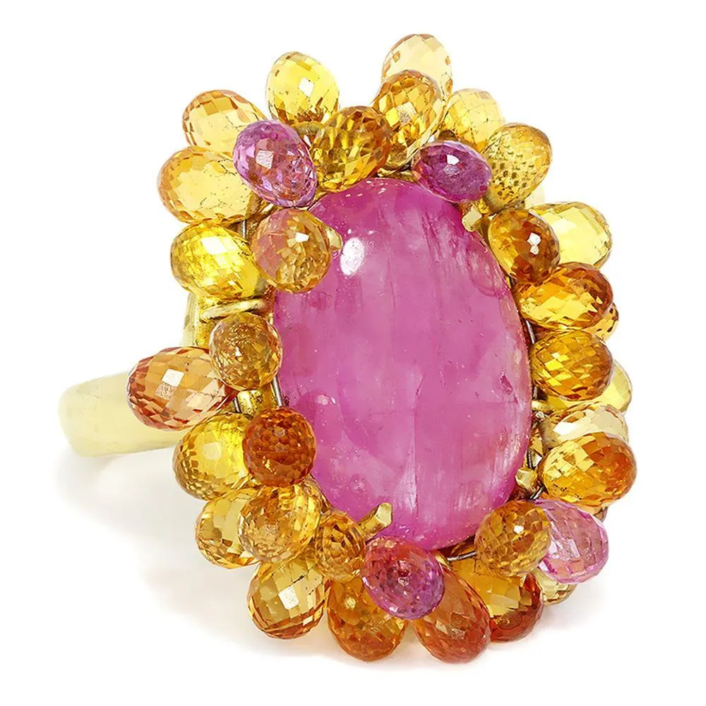 Certified Pink Sapphire Ring with Brioletts 18K 38.00ctw