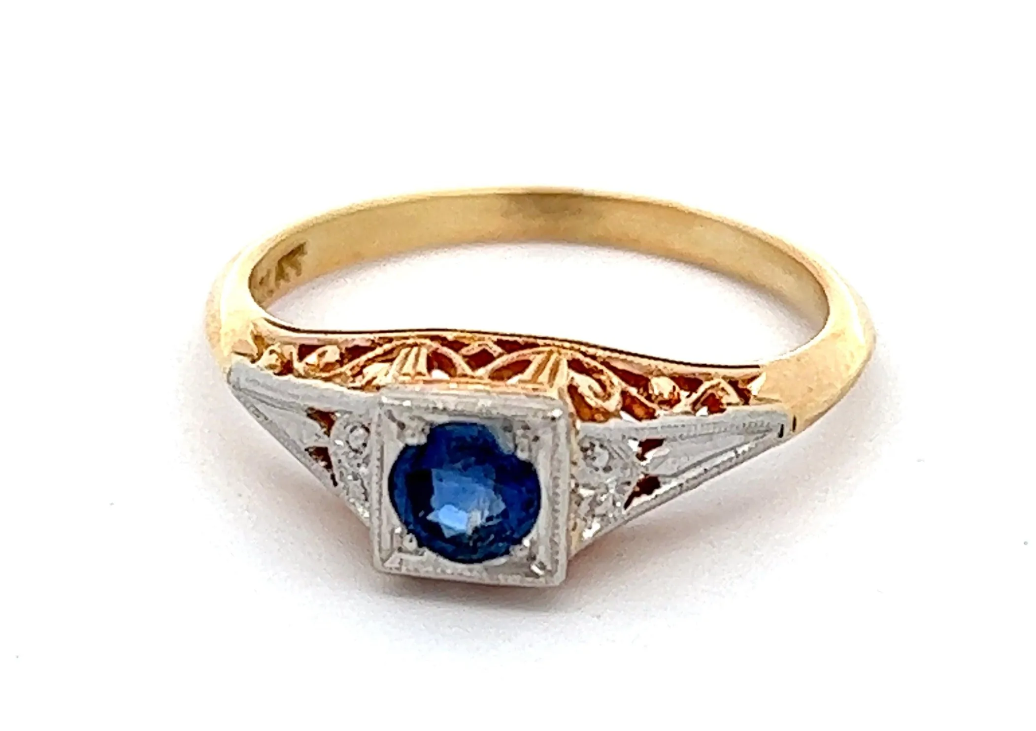 Ceylon Sapphire 18ct Yellow Gold & Platinum Ring with Filigree Head