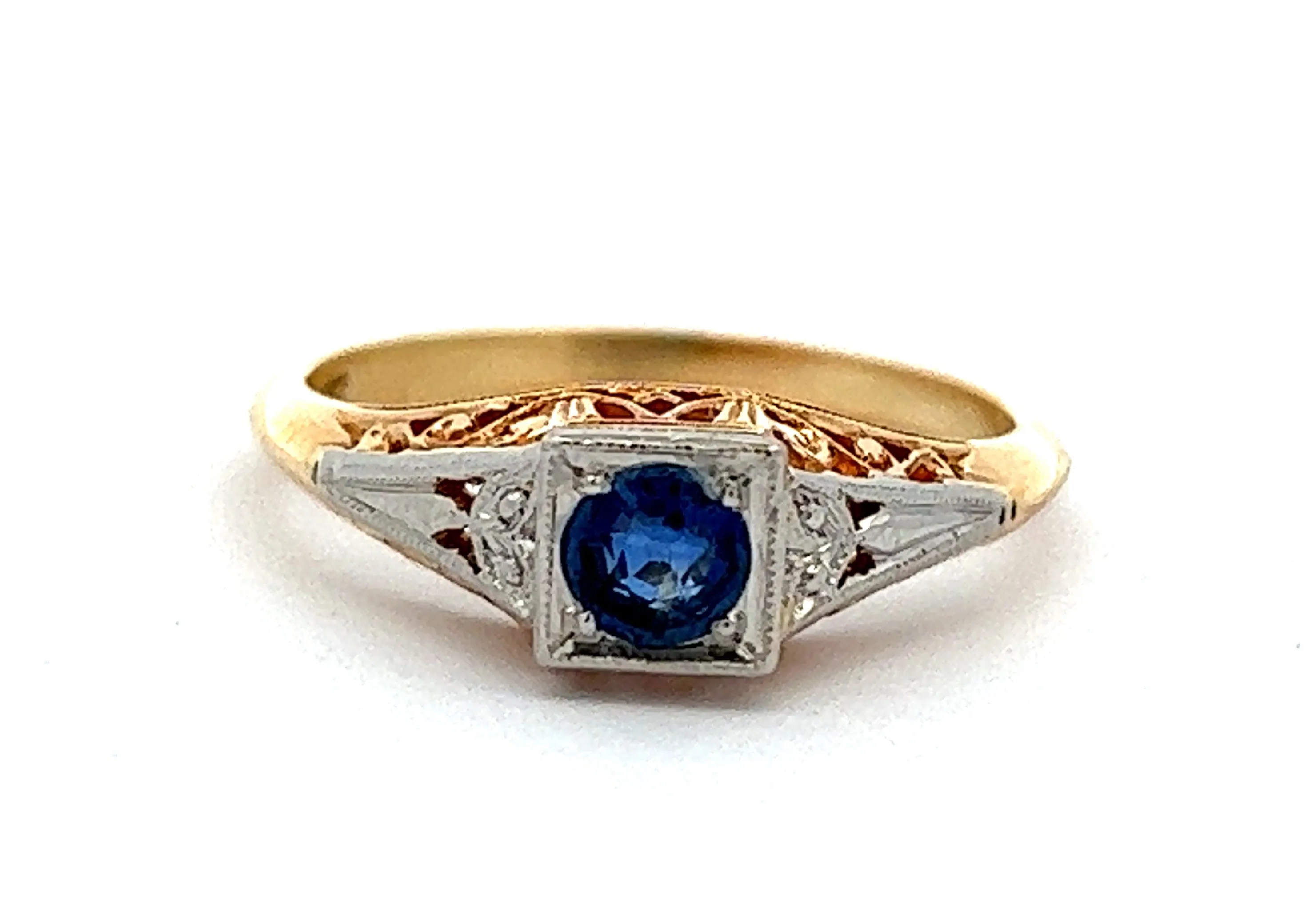 Ceylon Sapphire 18ct Yellow Gold & Platinum Ring with Filigree Head