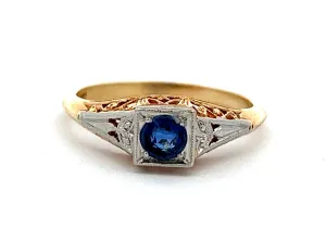 Ceylon Sapphire 18ct Yellow Gold & Platinum Ring with Filigree Head