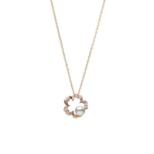 Cherry Blossom Akoya Cultured Pearl Pendant Necklace in Pink Gold