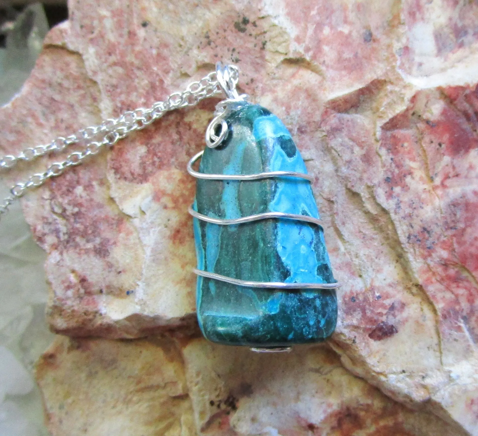 Chrysocolla Natural Colorful Crystal Pendant Necklace