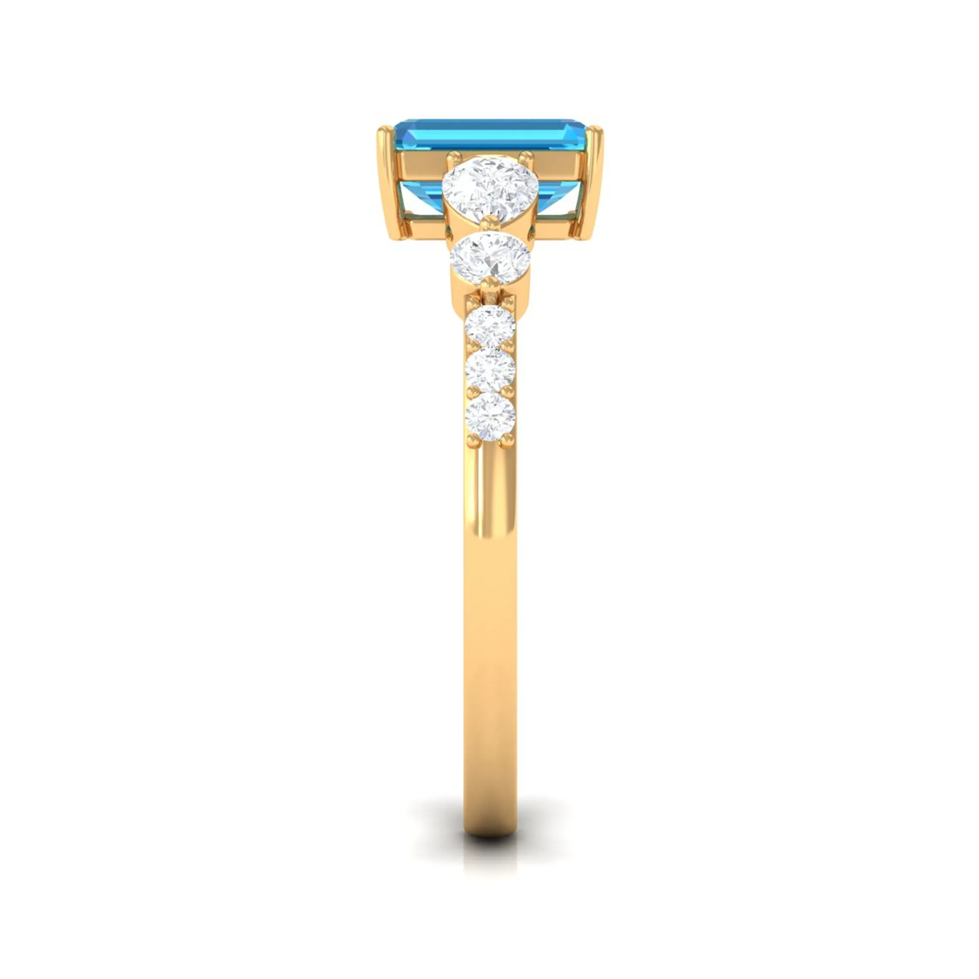 Classic Emerald Cut Swiss Blue Topaz Solitaire Engagement Ring with Moissanite