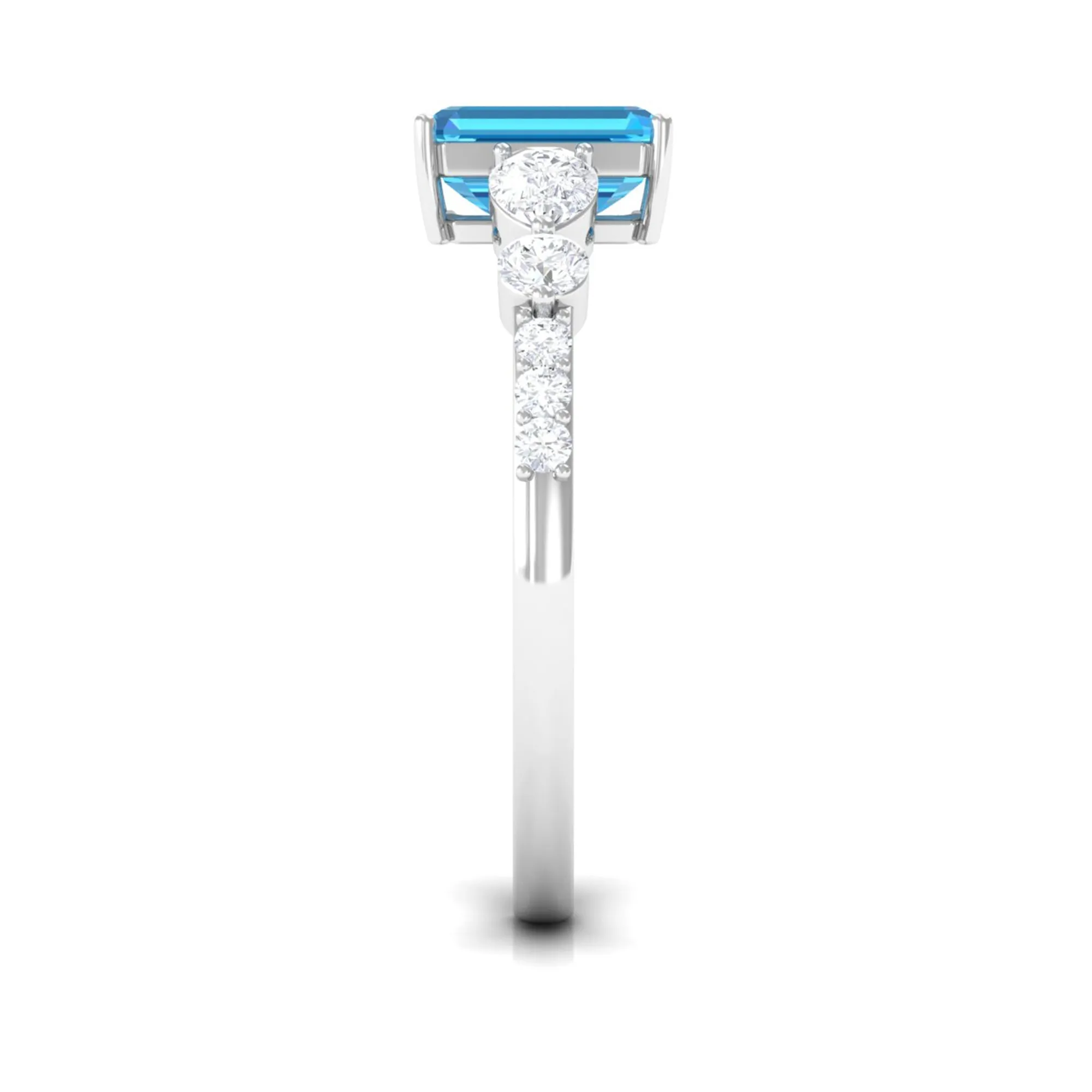 Classic Emerald Cut Swiss Blue Topaz Solitaire Engagement Ring with Moissanite