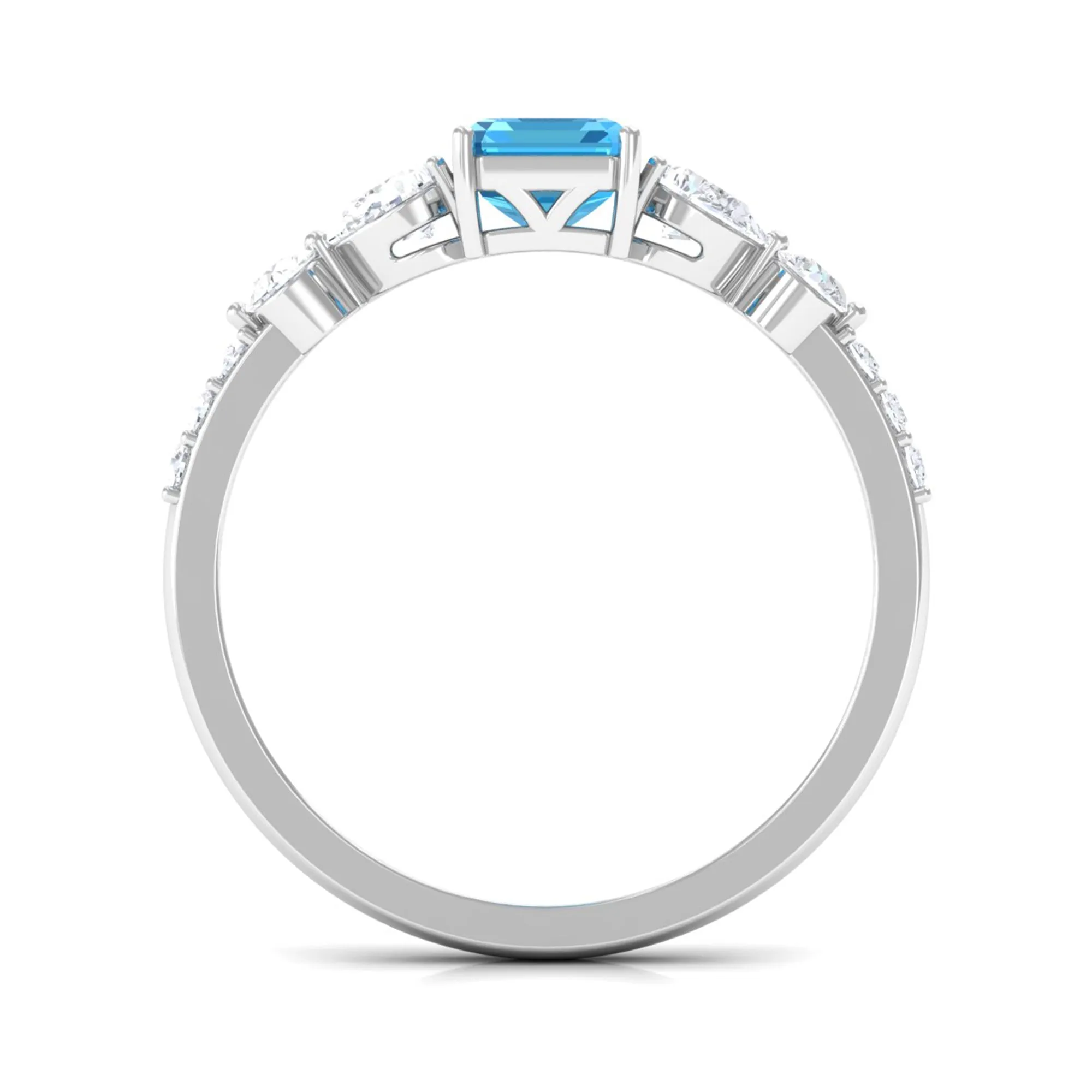 Classic Emerald Cut Swiss Blue Topaz Solitaire Engagement Ring with Moissanite