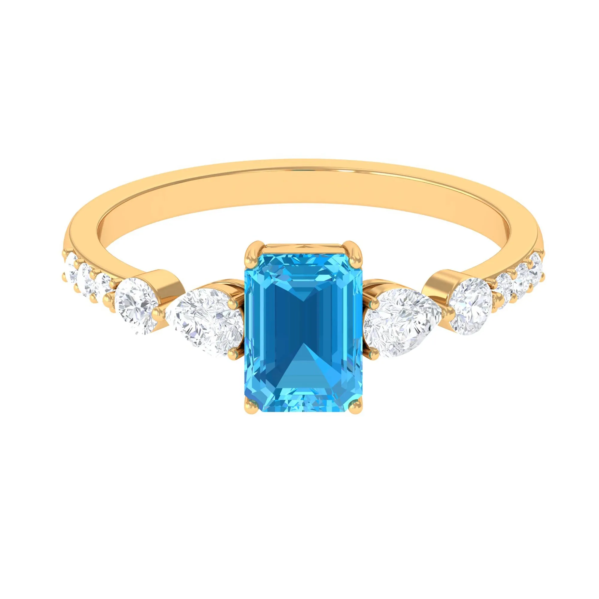 Classic Emerald Cut Swiss Blue Topaz Solitaire Engagement Ring with Moissanite