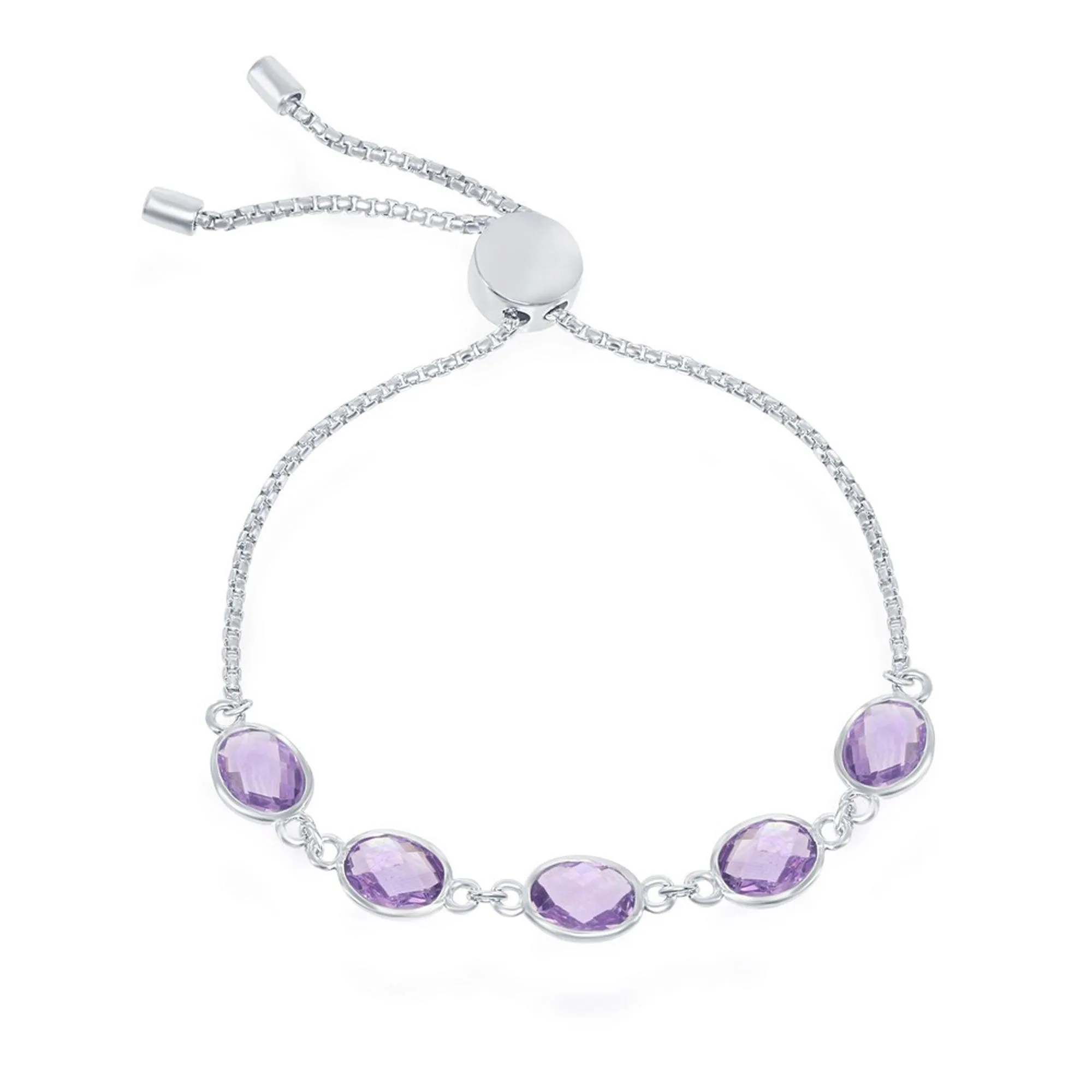 Classic Women's Bracelet - Silver 7.5cttw Oval Amethyst Adjustable Bolo | T-7801