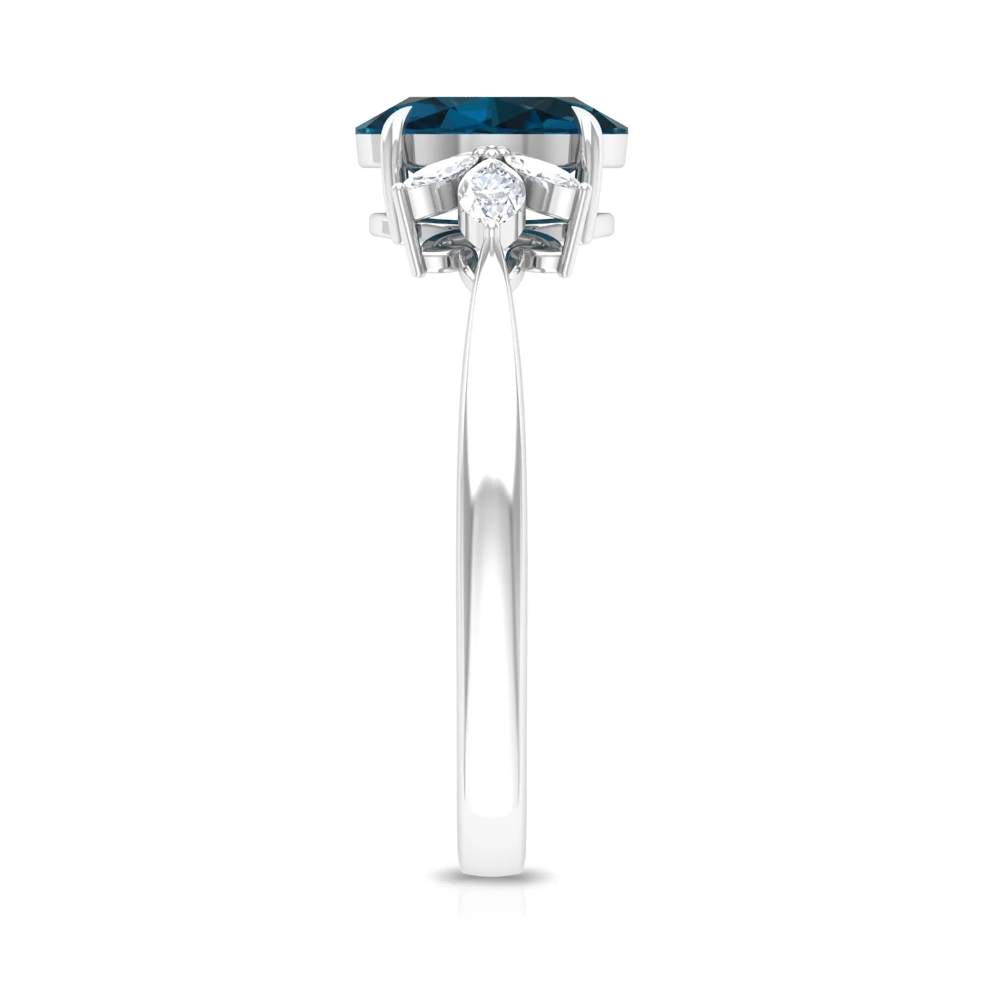 Claw Set London Blue Topaz Solitaire Ring with Marquise Diamond Trio